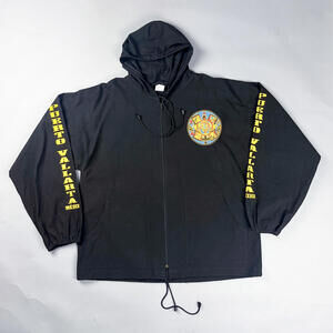 Vintage Lightweight Jacket, Black Zip-Up with Puerto Vallarta Print